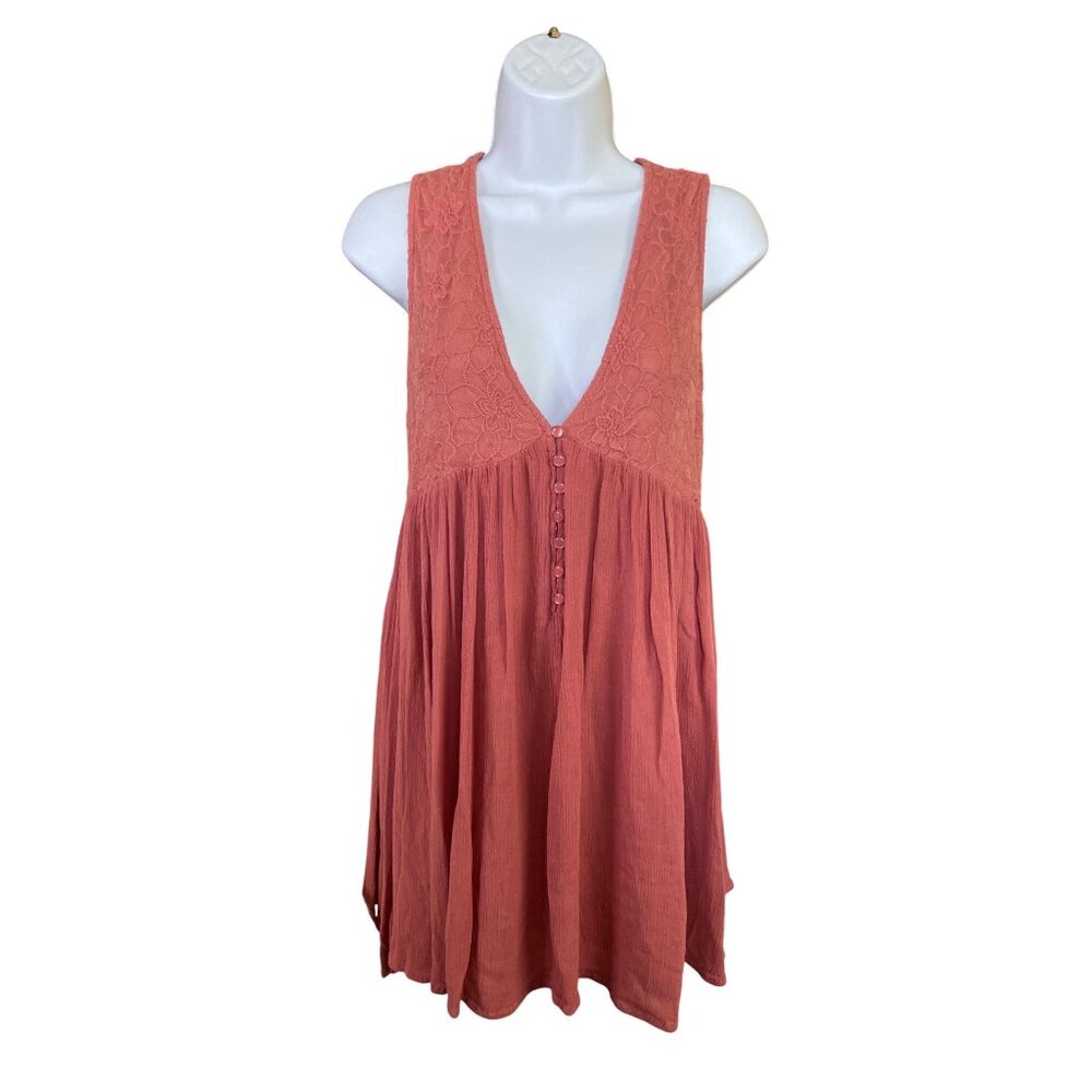 Illa Illa Boho Lace Sleeveless Button Front Tunic Top M Rust Fairy Romantic